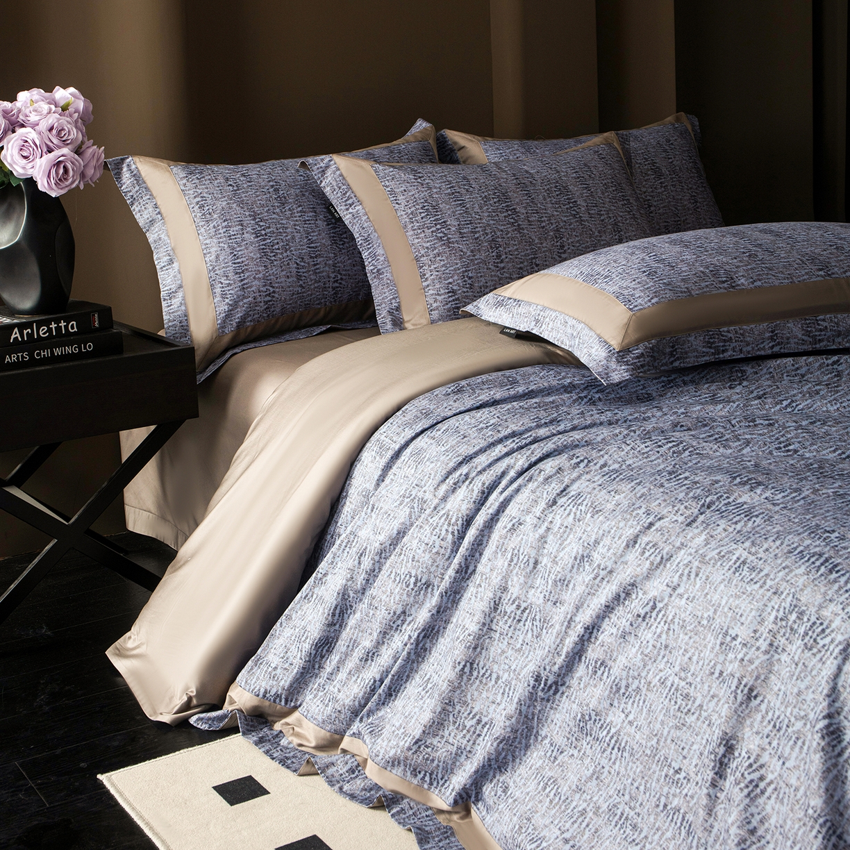 91家纺网 家纺一手货源 找家纺 洺兰家居 2025新款100支全棉新疆棉贴布工艺款四件套长绒棉贴边床单床笠床上用品套件专版（控价标准275加大285床笠275） 古娅-兰