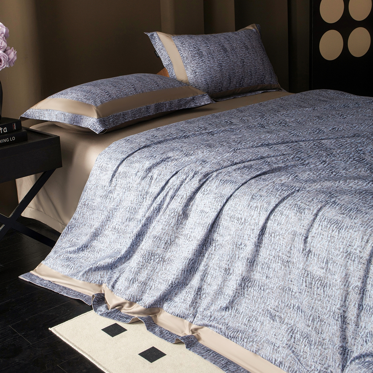 91家纺网 家纺一手货源 找家纺 洺兰家居 2025新款100支全棉新疆棉贴布工艺款四件套长绒棉贴边床单床笠床上用品套件专版（控价标准275加大285床笠275） 古娅-兰