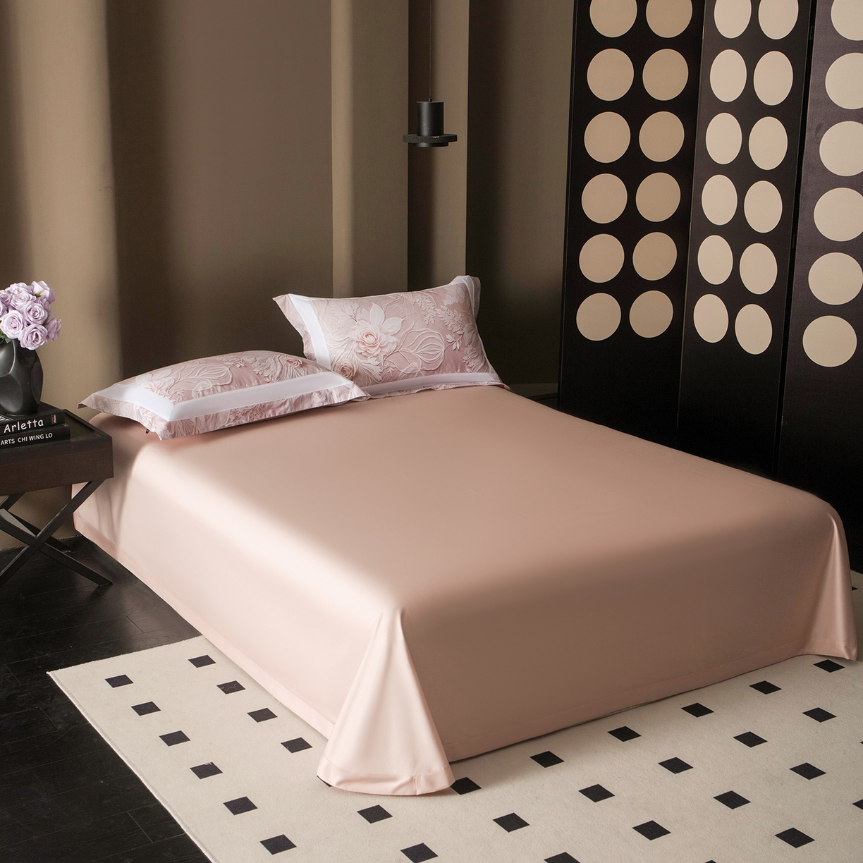 91家纺网 家纺一手货源 找家纺 洺兰家居 2025新款100支全棉新疆棉贴布工艺款四件套长绒棉贴边床单床笠床上用品套件专版（控价标准275加大285床笠275） 卡斯纳-粉