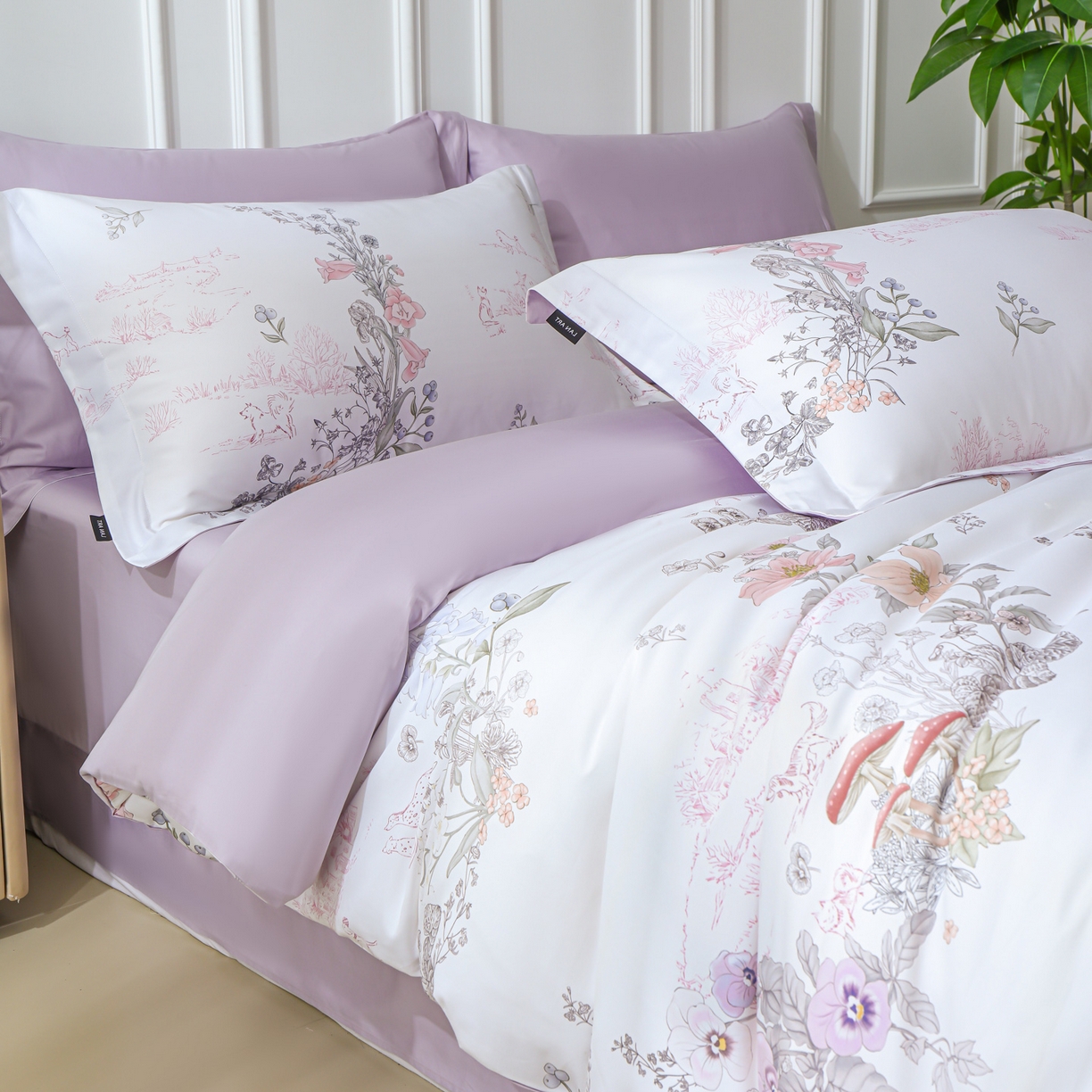 91家纺网 家纺一手货源 找家纺 （总）洺兰家居 2025新款100支全棉新疆棉数码印花四件套长绒棉贴边床单床笠床上用品套件-专版（控价标准235加大255床笠245）