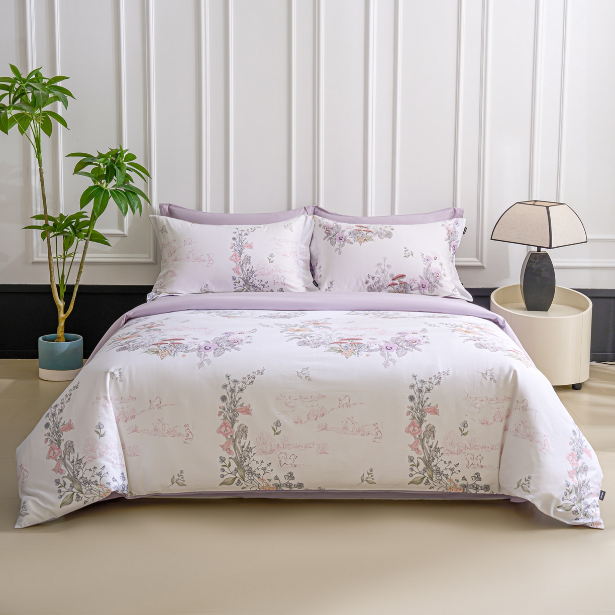 91家纺网 家纺一手货源 找家纺 （总）洺兰家居 2025新款100支全棉新疆棉数码印花四件套长绒棉贴边床单床笠床上用品套件-专版（控价标准235加大255床笠245）