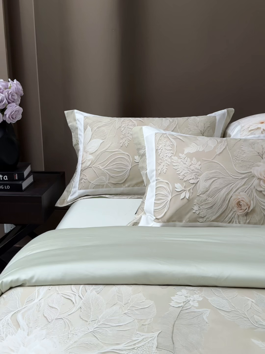 91家纺网 家纺一手货源 找家纺 洺兰家居 2025新款100支全棉新疆棉贴布工艺款四件套长绒棉贴边床单床笠床上用品套件专版（控价标准275加大285床笠275） 卡斯纳-绿