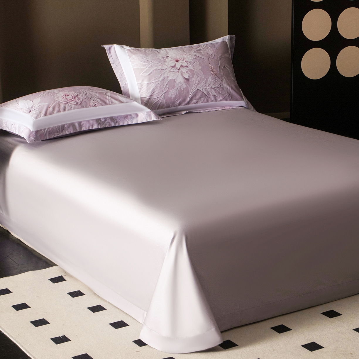 91家纺网 家纺一手货源 找家纺 洺兰家居 2025新款100支全棉新疆棉贴布工艺款四件套长绒棉贴边床单床笠床上用品套件专版（控价标准275加大285床笠275） 卡斯纳-紫