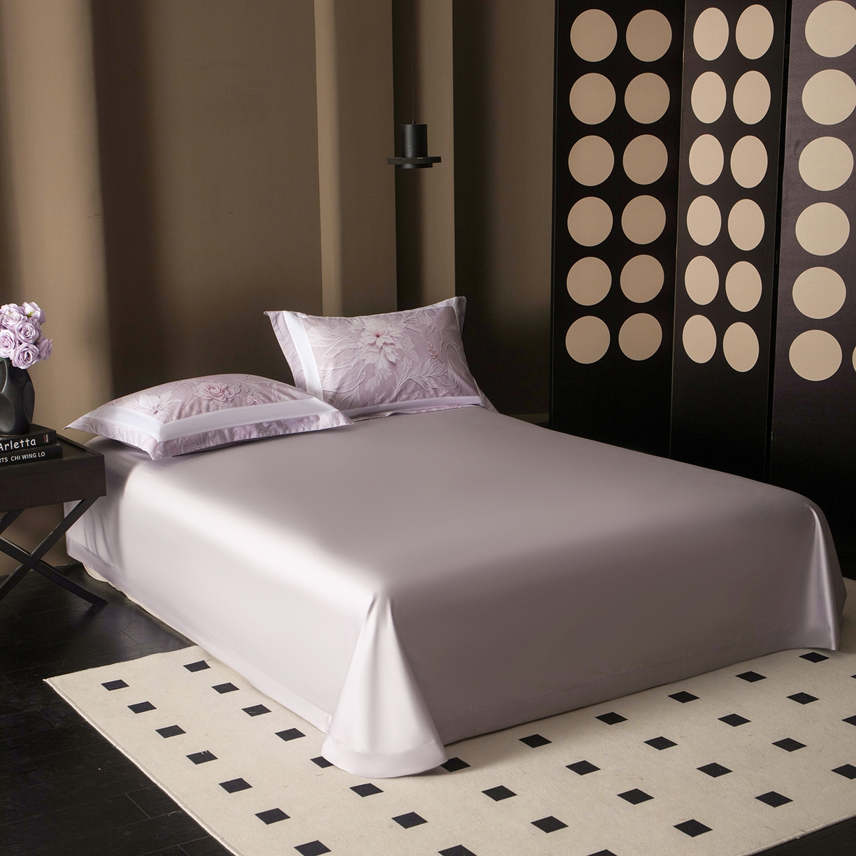 91家纺网 家纺一手货源 找家纺 洺兰家居 2025新款100支全棉新疆棉贴布工艺款四件套长绒棉贴边床单床笠床上用品套件专版（控价标准275加大285床笠275） 卡斯纳-紫