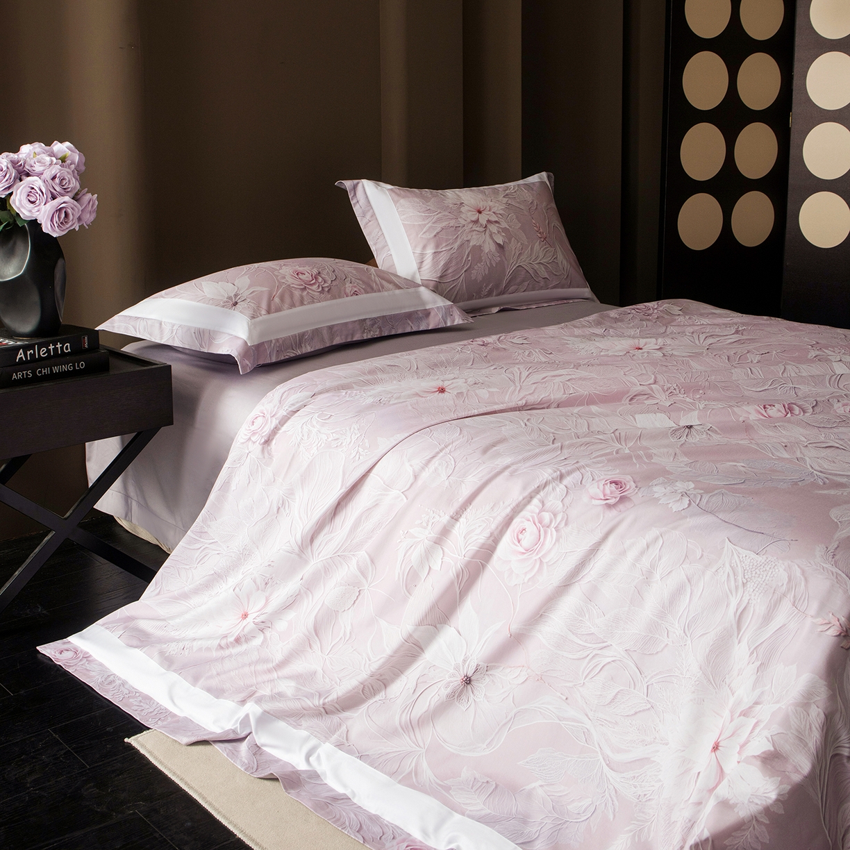 91家纺网 家纺一手货源 找家纺 洺兰家居 2025新款100支全棉新疆棉贴布工艺款四件套长绒棉贴边床单床笠床上用品套件专版（控价标准275加大285床笠275） 卡斯纳-紫