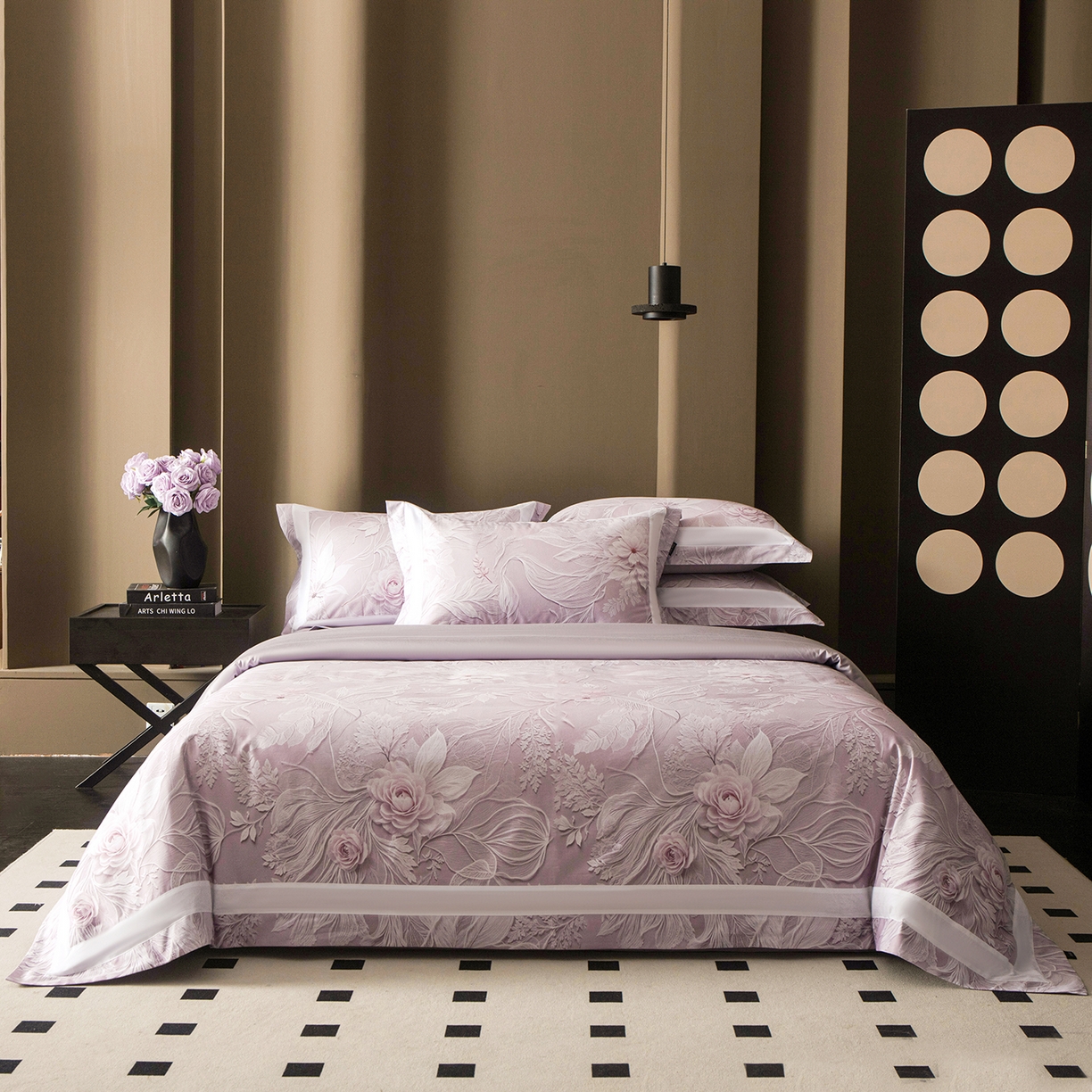 91家纺网 家纺一手货源 找家纺 洺兰家居 2025新款100支全棉新疆棉贴布工艺款四件套长绒棉贴边床单床笠床上用品套件专版（控价标准275加大285床笠275） 卡斯纳-紫