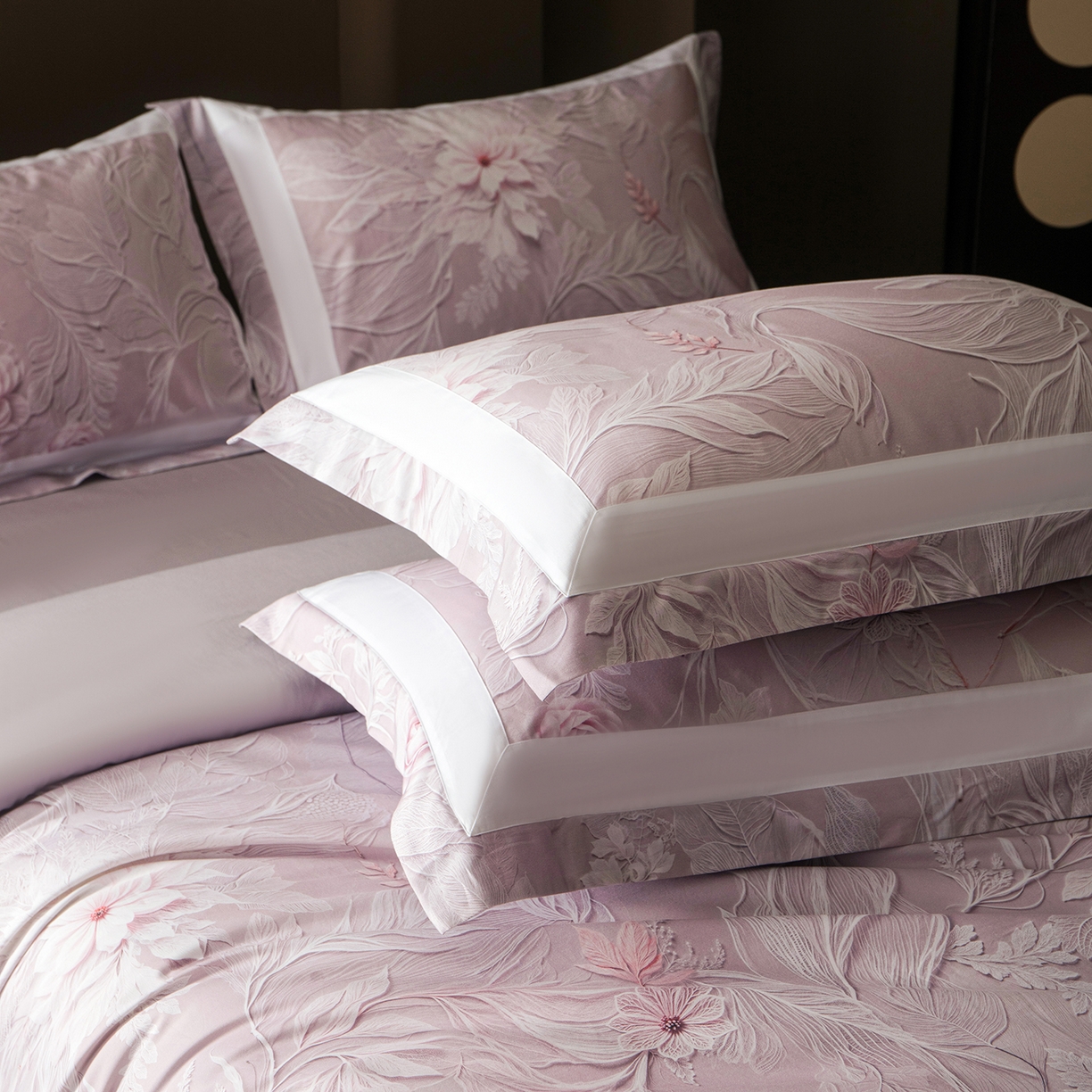 91家纺网 家纺一手货源 找家纺 洺兰家居 2025新款100支全棉新疆棉贴布工艺款四件套长绒棉贴边床单床笠床上用品套件专版（控价标准275加大285床笠275） 卡斯纳-紫