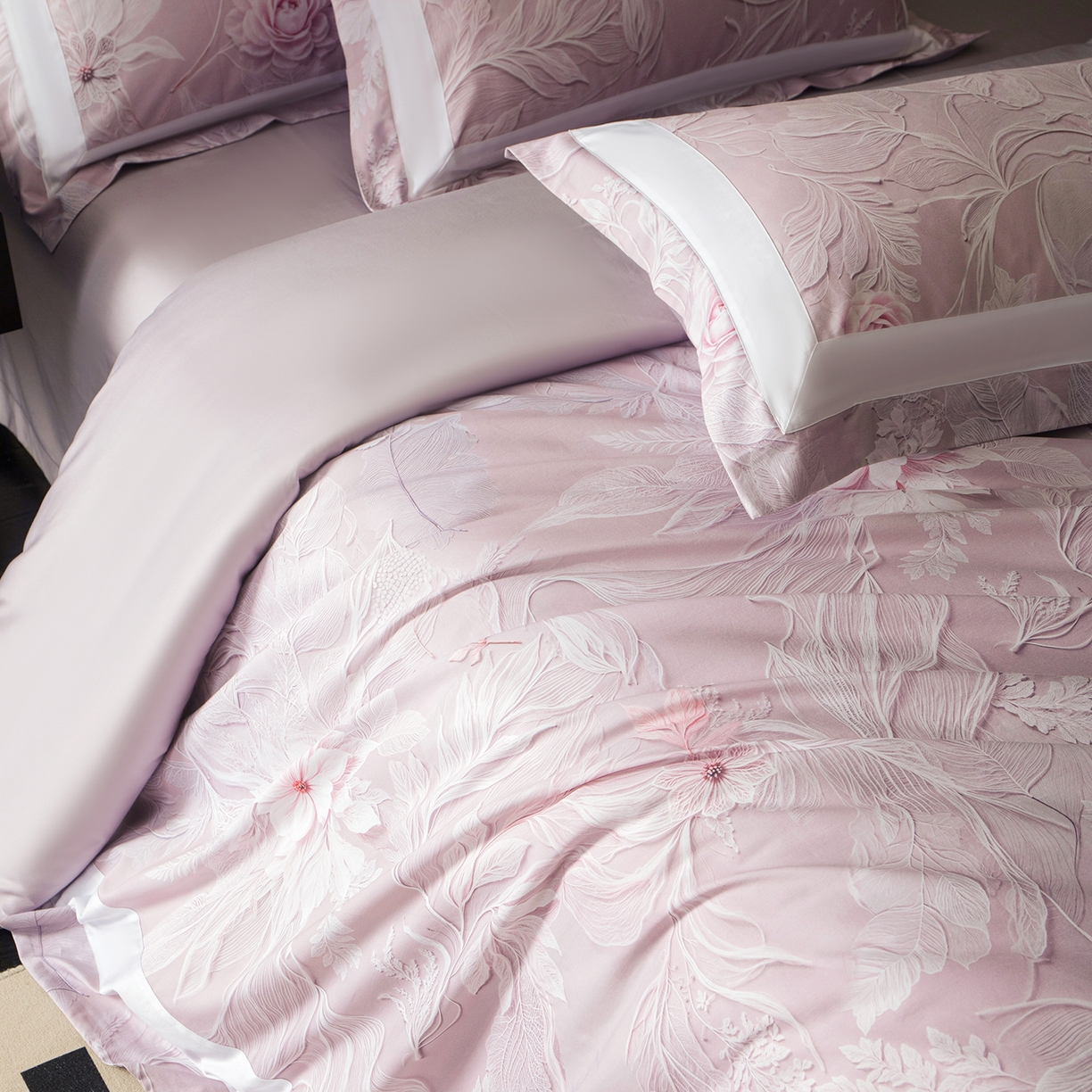 91家纺网 家纺一手货源 找家纺 洺兰家居 2025新款100支全棉新疆棉贴布工艺款四件套长绒棉贴边床单床笠床上用品套件专版（控价标准275加大285床笠275） 卡斯纳-紫