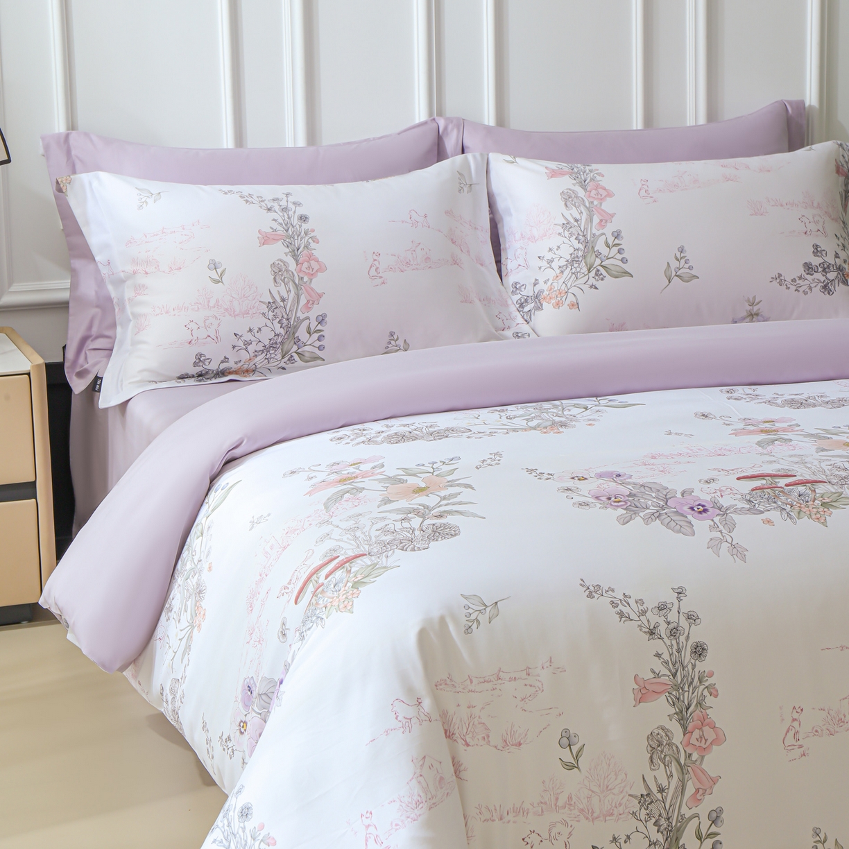 91家纺网 家纺一手货源 找家纺 洺兰家居 2025新款100支全棉新疆棉数码印花四件套长绒棉贴边床单床笠床上用品套件-专版（控价标准235加大255床笠245） 阿泰勒