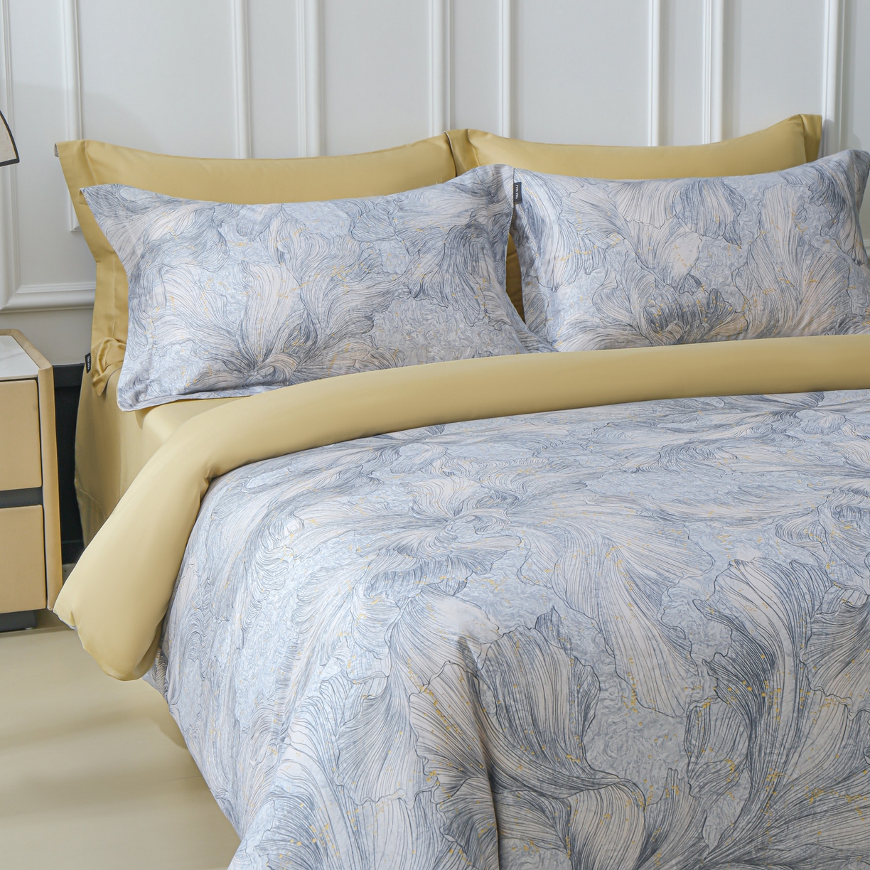 91家纺网 家纺一手货源 找家纺 洺兰家居 2025新款100支全棉新疆棉数码印花四件套长绒棉贴边床单床笠床上用品套件-专版（控价标准235加大255床笠245） 凯特琳