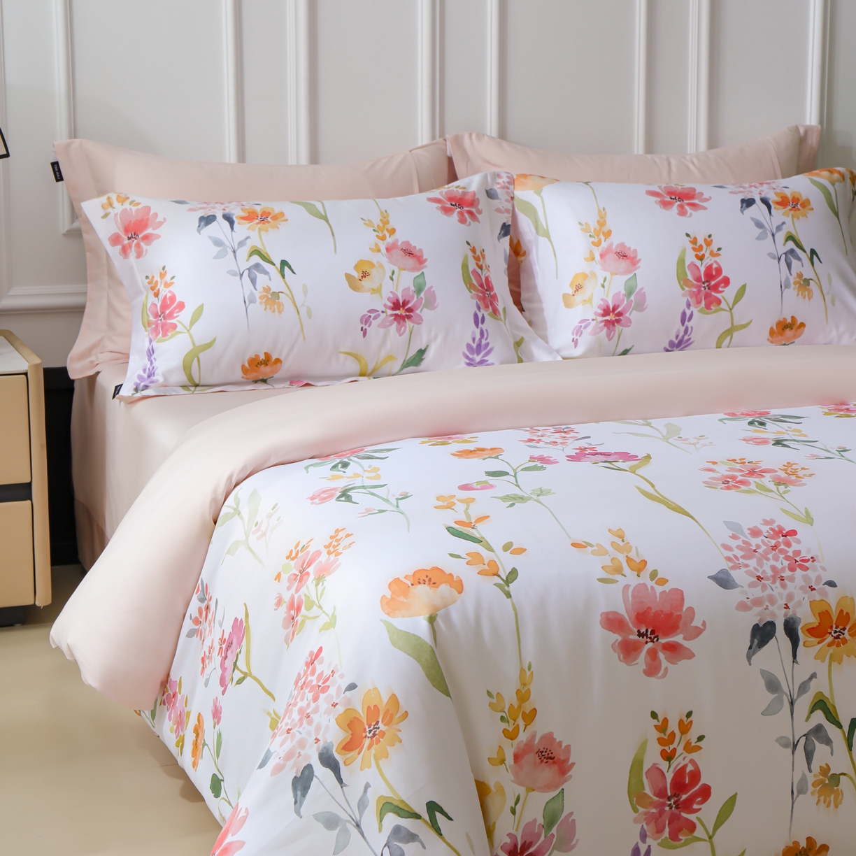 91家纺网 家纺一手货源 找家纺 （总）洺兰家居 2025新款100支全棉新疆棉数码印花四件套长绒棉贴边床单床笠床上用品套件-专版（控价标准235加大255床笠245）