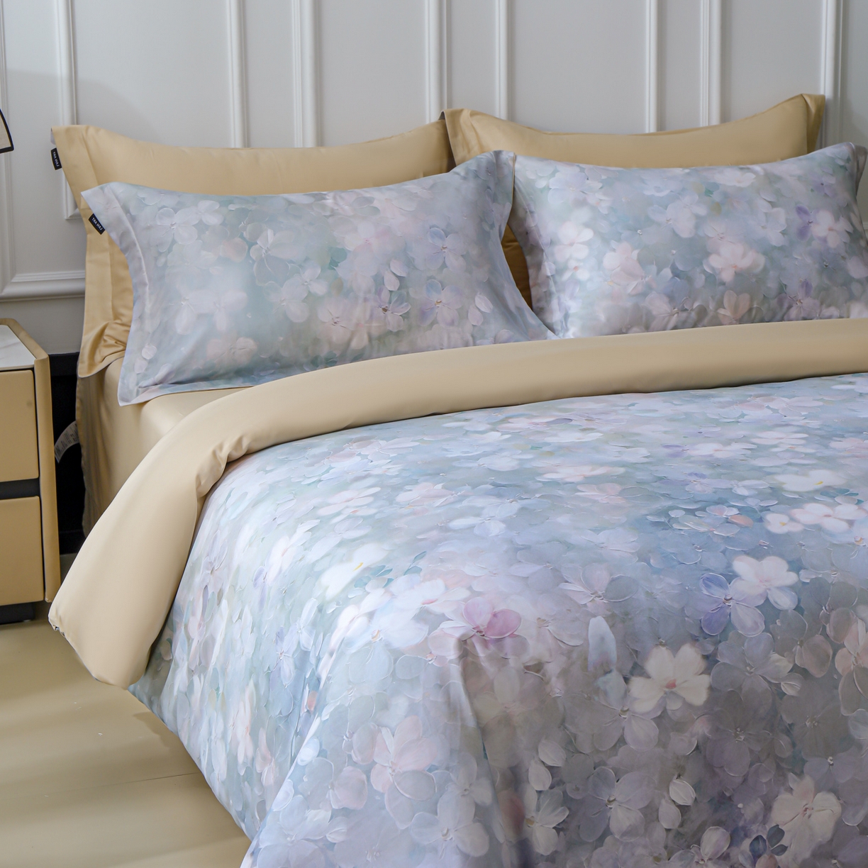 91家纺网 家纺一手货源 找家纺 （总）洺兰家居 2025新款100支全棉新疆棉数码印花四件套长绒棉贴边床单床笠床上用品套件-专版（控价标准235加大255床笠245）