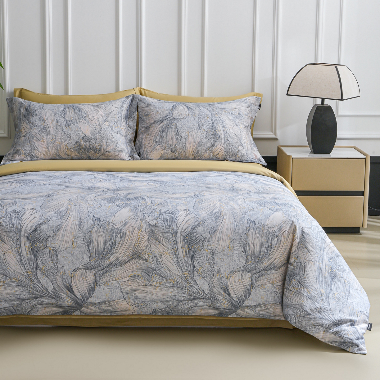 91家纺网 家纺一手货源 找家纺 洺兰家居 2025新款100支全棉新疆棉数码印花四件套长绒棉贴边床单床笠床上用品套件-专版（控价标准235加大255床笠245） 凯特琳