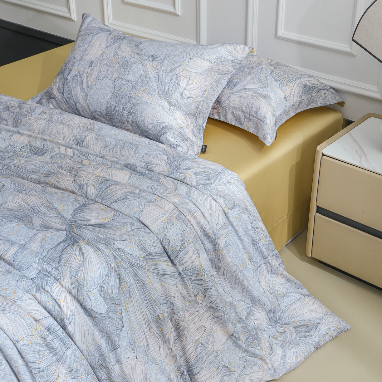 91家纺网 家纺一手货源 找家纺 洺兰家居 2025新款100支全棉新疆棉数码印花四件套长绒棉贴边床单床笠床上用品套件-专版（控价标准235加大255床笠245） 凯特琳