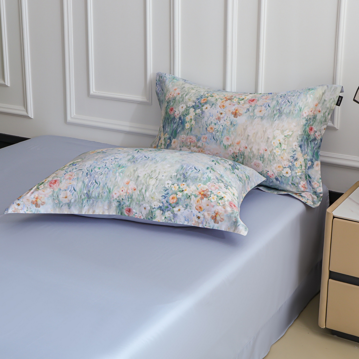 91家纺网 家纺一手货源 找家纺 洺兰家居 2025新款100支全棉新疆棉数码印花四件套长绒棉贴边床单床笠床上用品套件-专版（控价标准235加大255床笠245） 莫奈花园