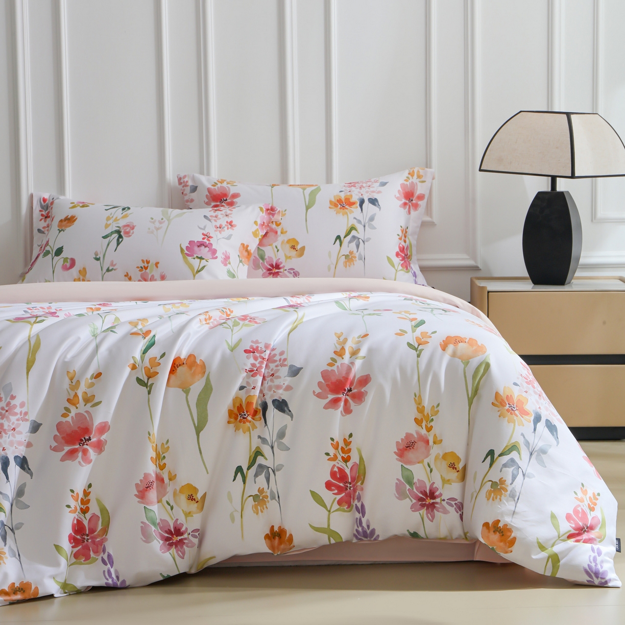 91家纺网 家纺一手货源 找家纺 洺兰家居 2025新款100支全棉新疆棉数码印花四件套长绒棉贴边床单床笠床上用品套件-专版（控价标准235加大255床笠245） 夏日和煦