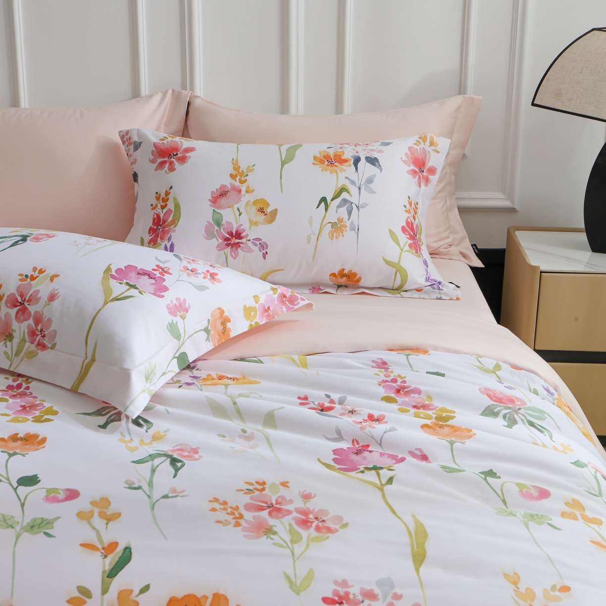 91家纺网 家纺一手货源 找家纺 洺兰家居 2025新款100支全棉新疆棉数码印花四件套长绒棉贴边床单床笠床上用品套件-专版（控价标准235加大255床笠245） 夏日和煦