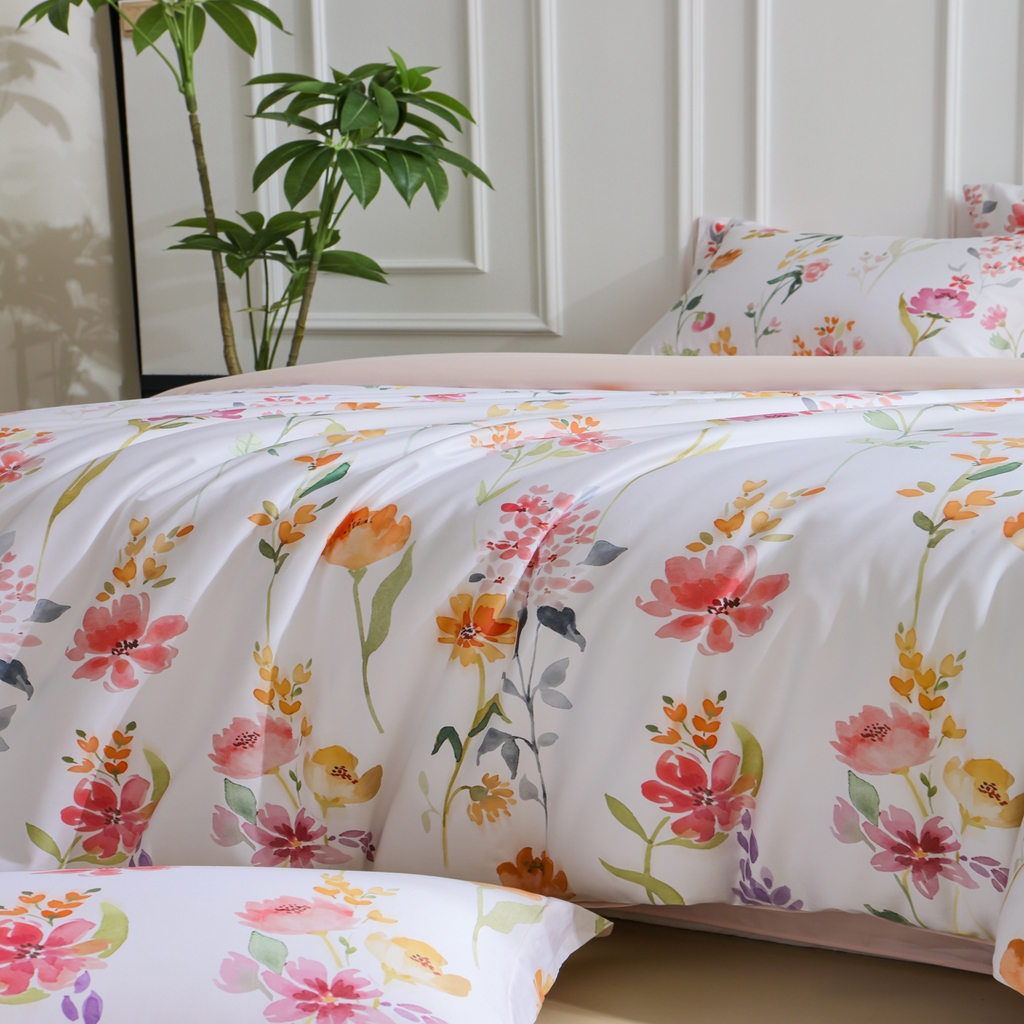 91家纺网 家纺一手货源 找家纺 洺兰家居 2025新款100支全棉新疆棉数码印花四件套长绒棉贴边床单床笠床上用品套件-专版（控价标准235加大255床笠245） 夏日和煦