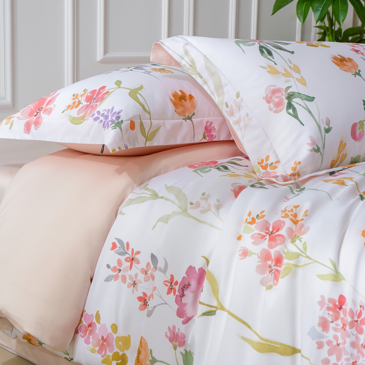 91家纺网 家纺一手货源 找家纺 洺兰家居 2025新款100支全棉新疆棉数码印花四件套长绒棉贴边床单床笠床上用品套件-专版（控价标准235加大255床笠245） 夏日和煦