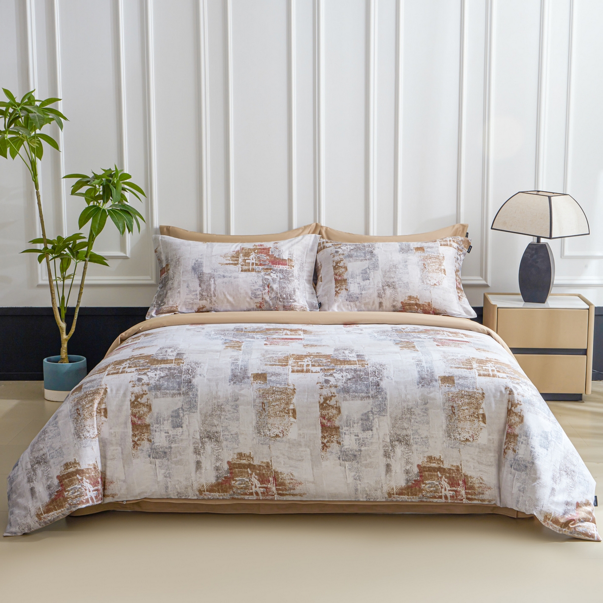 91家纺网 家纺一手货源 找家纺 洺兰家居 2025新款100支全棉新疆棉数码印花四件套长绒棉贴边床单床笠床上用品套件-专版（控价标准235加大255床笠245） 小城故事