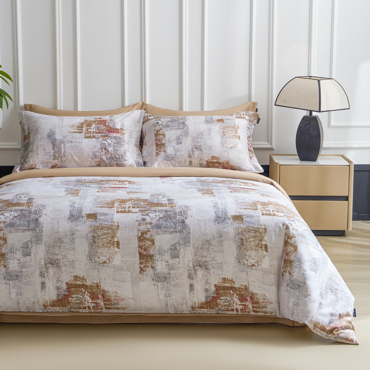 91家纺网 家纺一手货源 找家纺 洺兰家居 2025新款100支全棉新疆棉数码印花四件套长绒棉贴边床单床笠床上用品套件-专版（控价标准235加大255床笠245） 小城故事