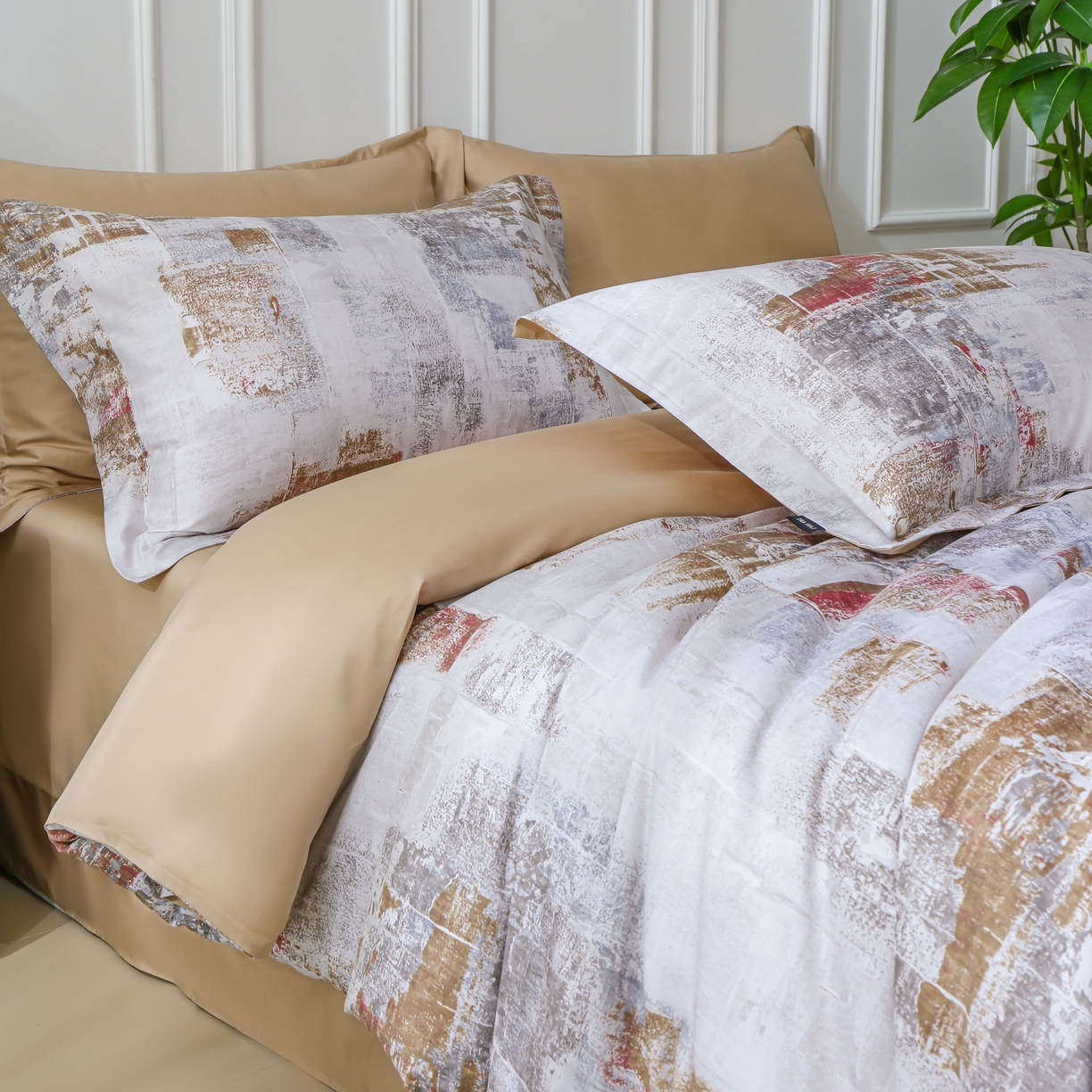 91家纺网 家纺一手货源 找家纺 洺兰家居 2025新款100支全棉新疆棉数码印花四件套长绒棉贴边床单床笠床上用品套件-专版（控价标准235加大255床笠245） 小城故事