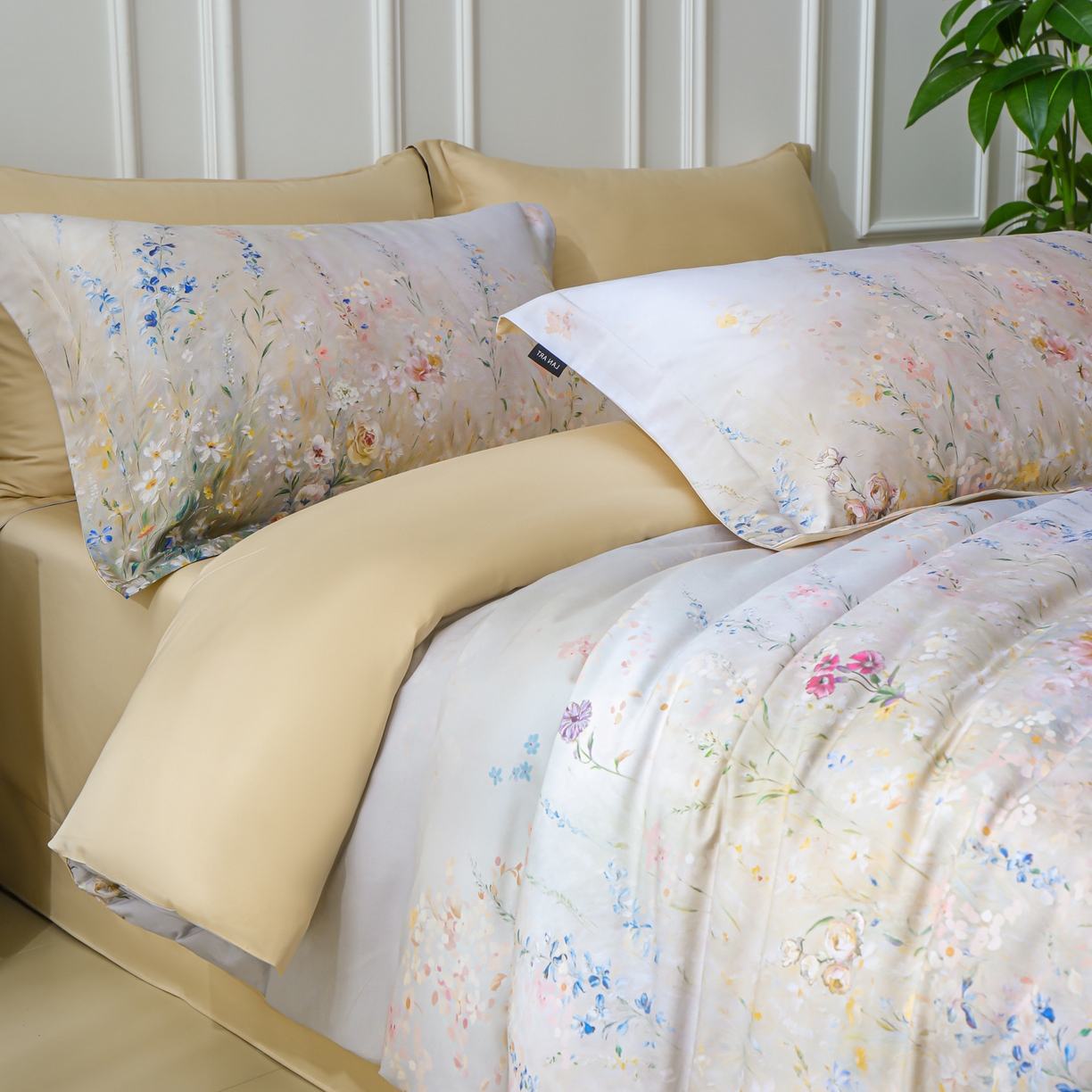 91家纺网 家纺一手货源 找家纺 洺兰家居 2025新款100支全棉新疆棉数码印花四件套长绒棉贴边床单床笠床上用品套件-专版（控价标准235加大255床笠245） 绚丽花溪