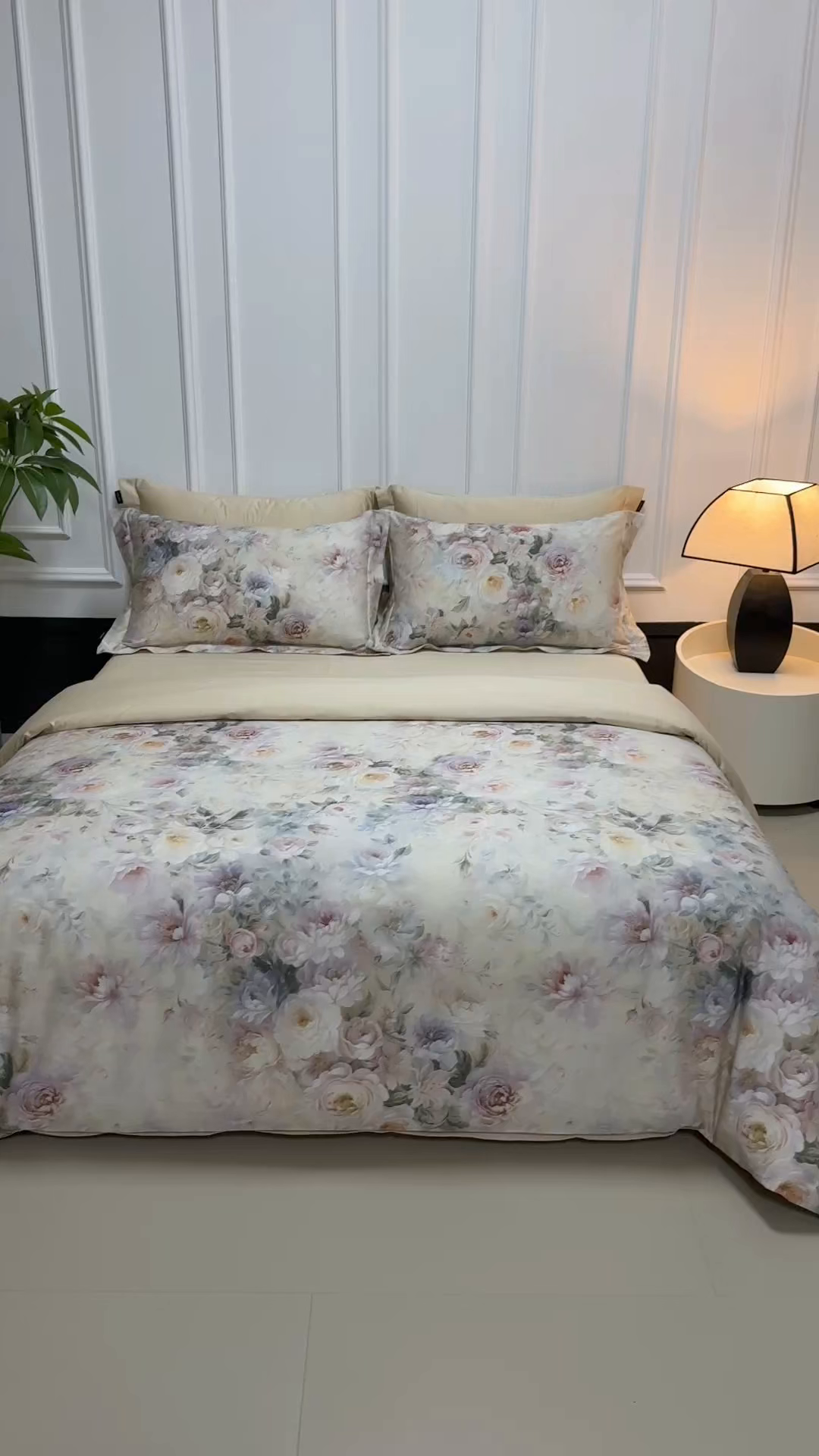 91家纺网 家纺一手货源 找家纺 洺兰家居 2025新款100支全棉新疆棉数码印花四件套长绒棉贴边床单床笠床上用品套件-专版（控价标准235加大255床笠245） 雨露花香