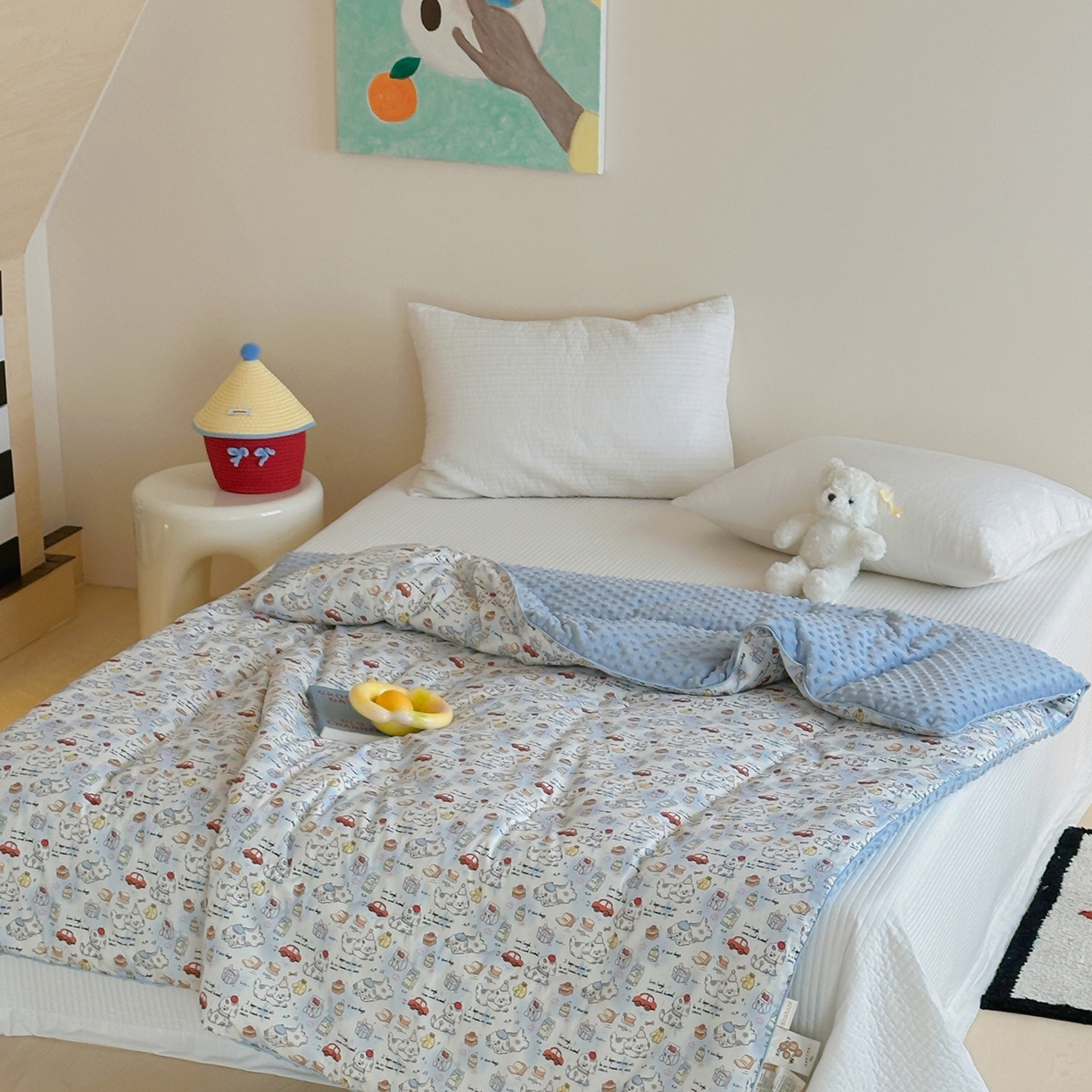 91家纺网 家纺一手货源 找家纺 月夏 2025新款全棉数码印花高克重豆豆被 快乐狗