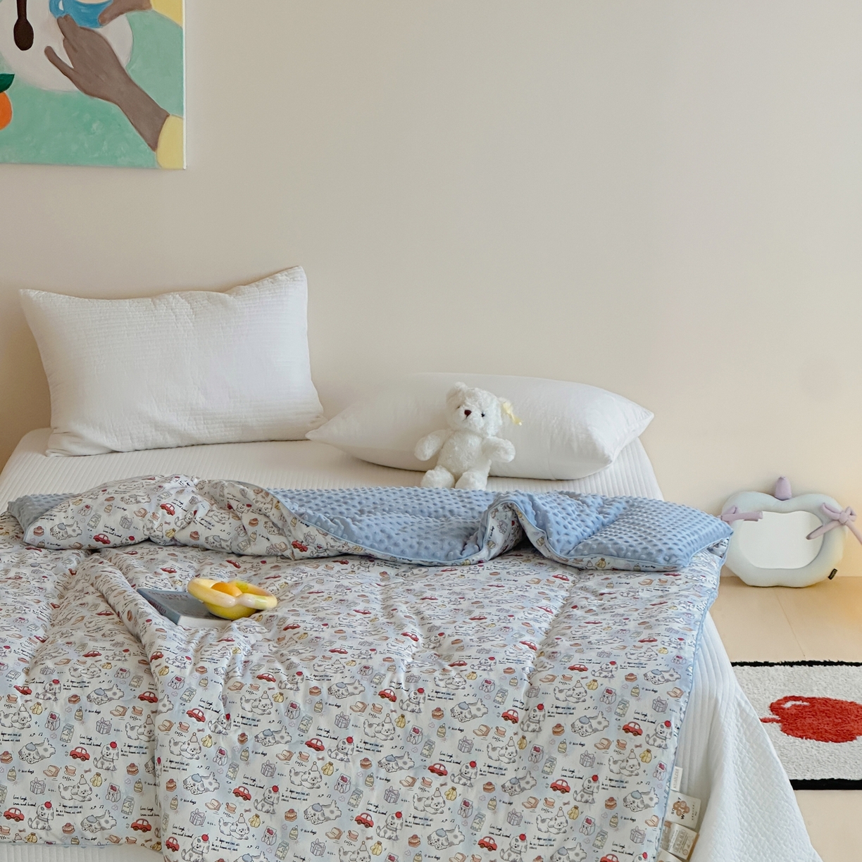 月夏 2025新款全棉数码印花高克重豆豆被 快乐狗