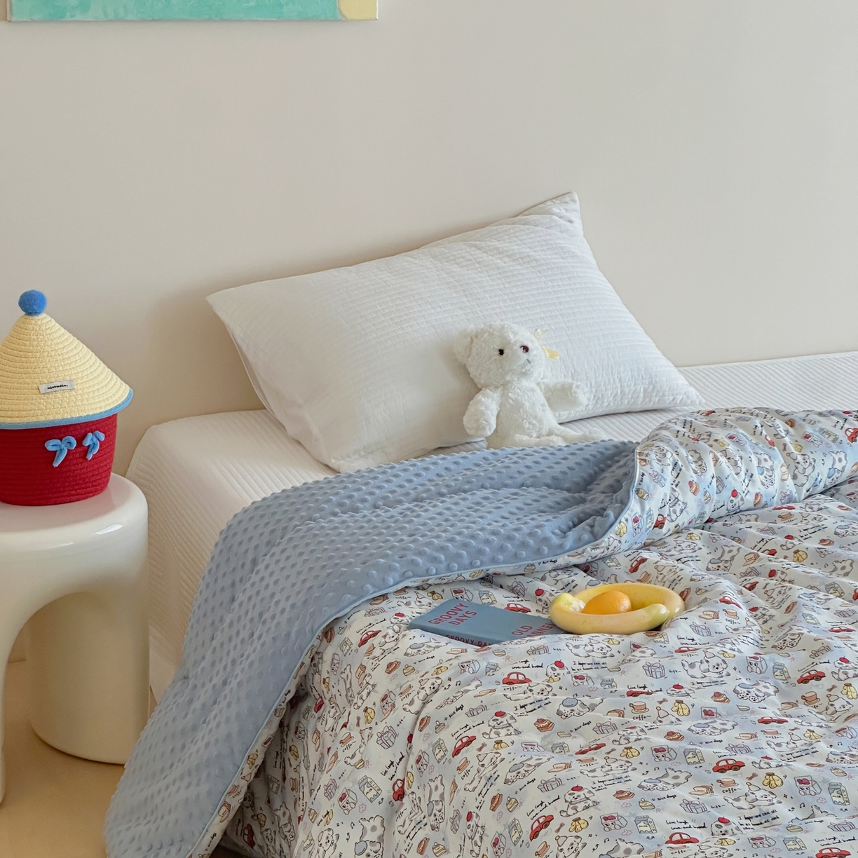 91家纺网 家纺一手货源 找家纺 月夏 2025新款全棉数码印花高克重豆豆被 快乐狗