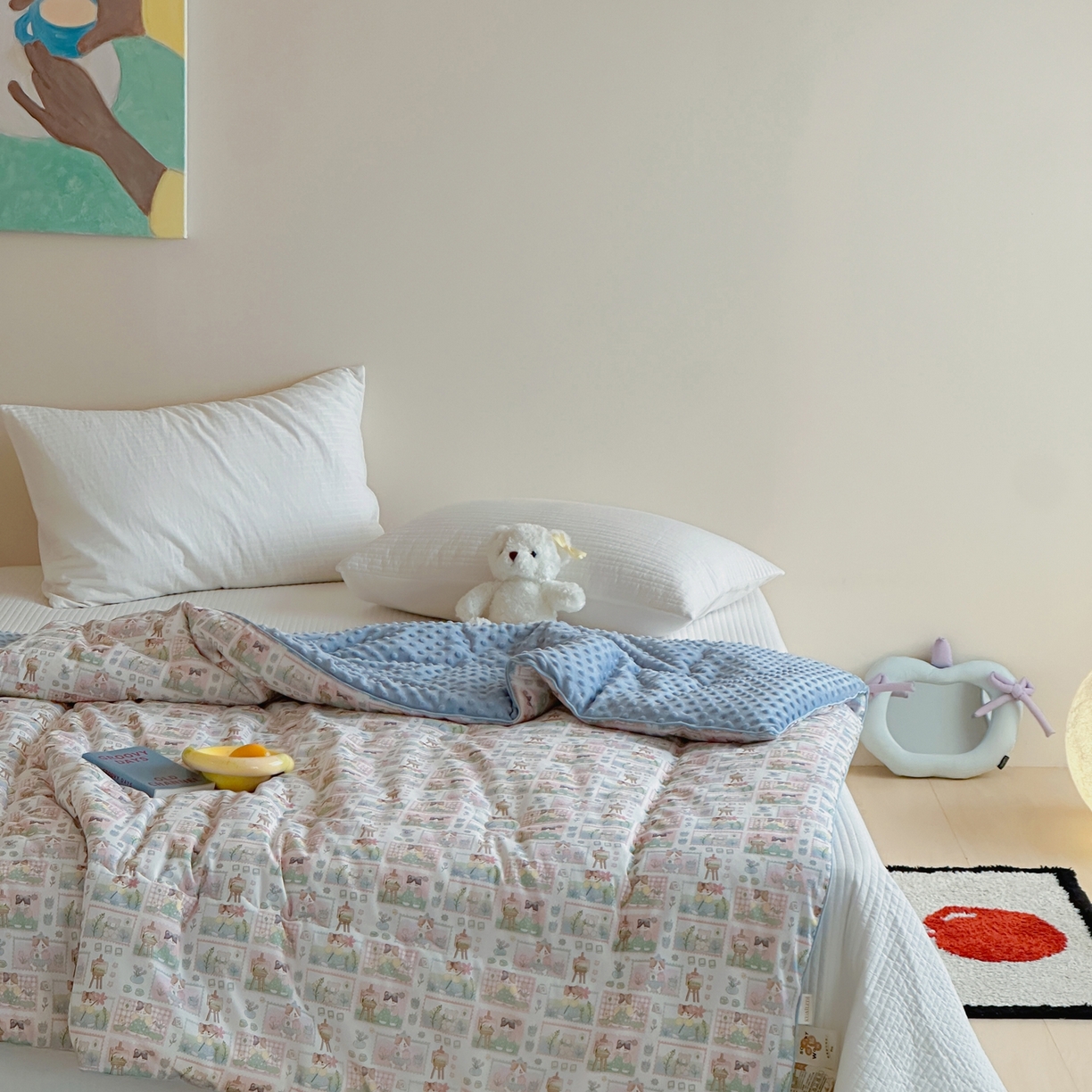 月夏 2025新款全棉数码印花高克重豆豆被 猫猫小画家