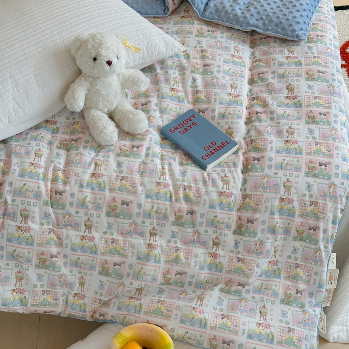 91家纺网 家纺一手货源 找家纺 月夏 2025新款全棉数码印花高克重豆豆被 猫猫小画家