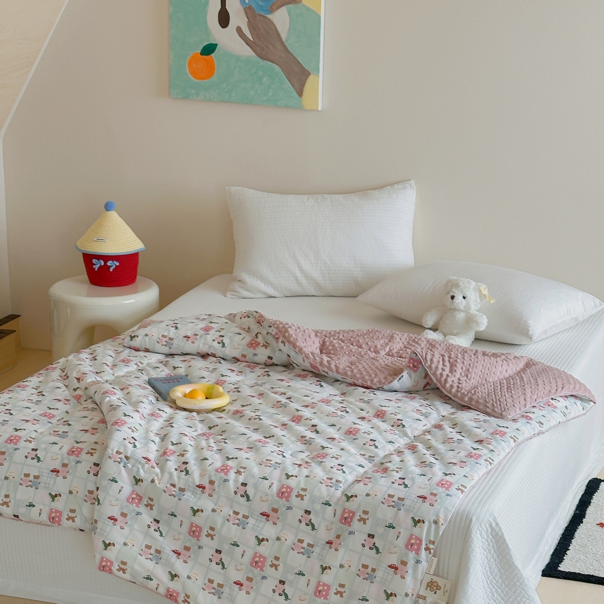 91家纺网 家纺一手货源 找家纺 月夏 2025新款全棉数码印花高克重豆豆被 熊熊乐园