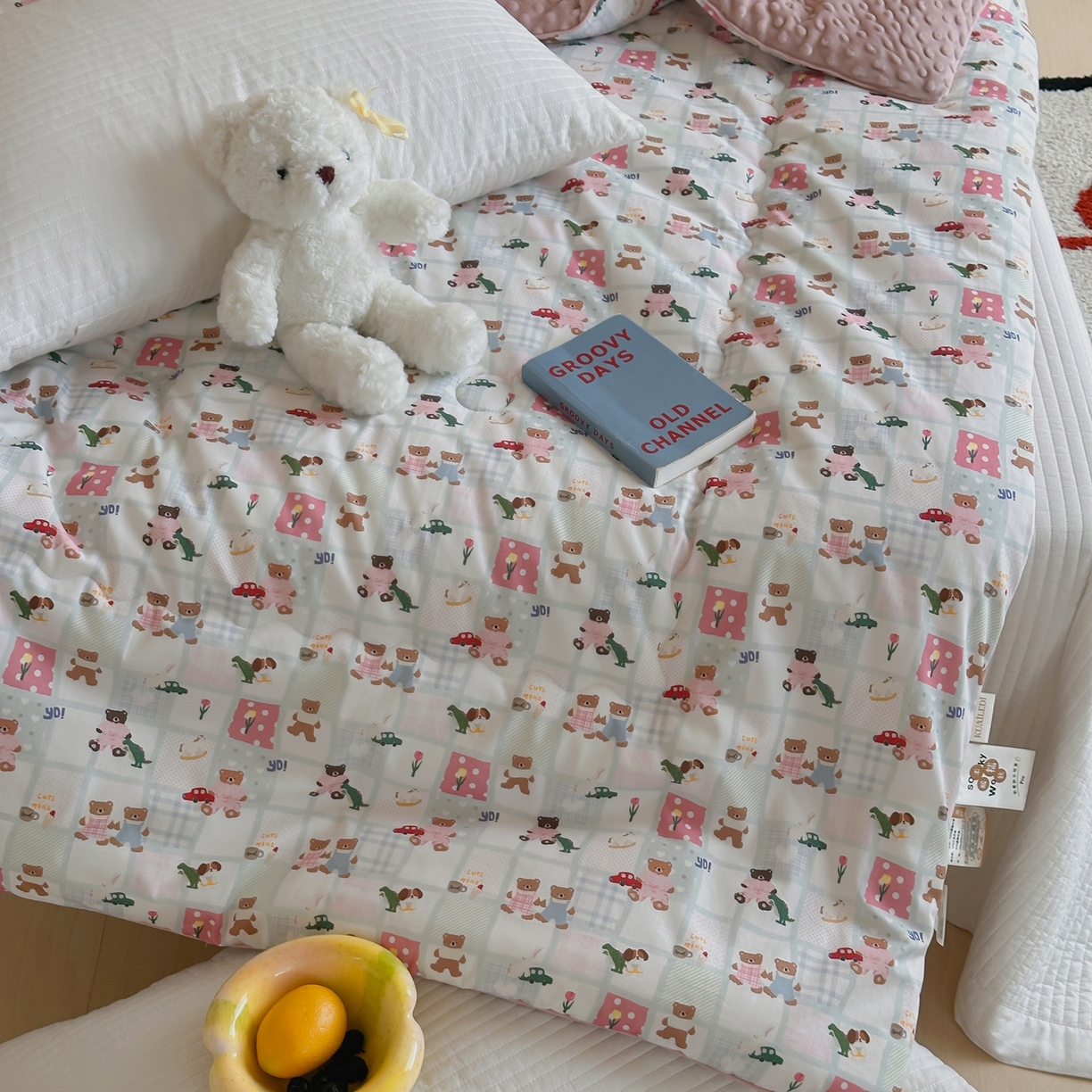 91家纺网 家纺一手货源 找家纺 月夏 2025新款全棉数码印花高克重豆豆被 熊熊乐园