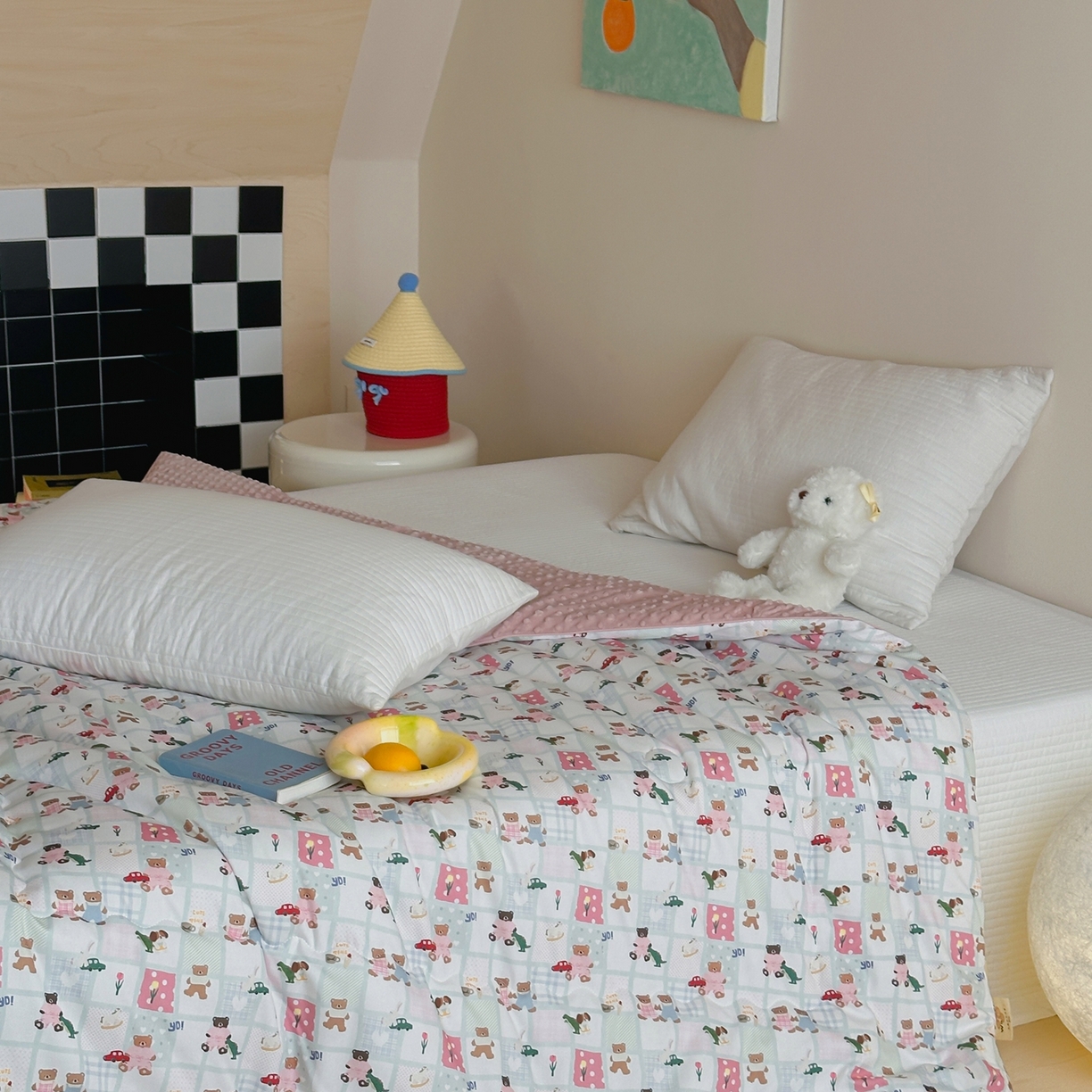 91家纺网 家纺一手货源 找家纺 月夏 2025新款全棉数码印花高克重豆豆被 熊熊乐园