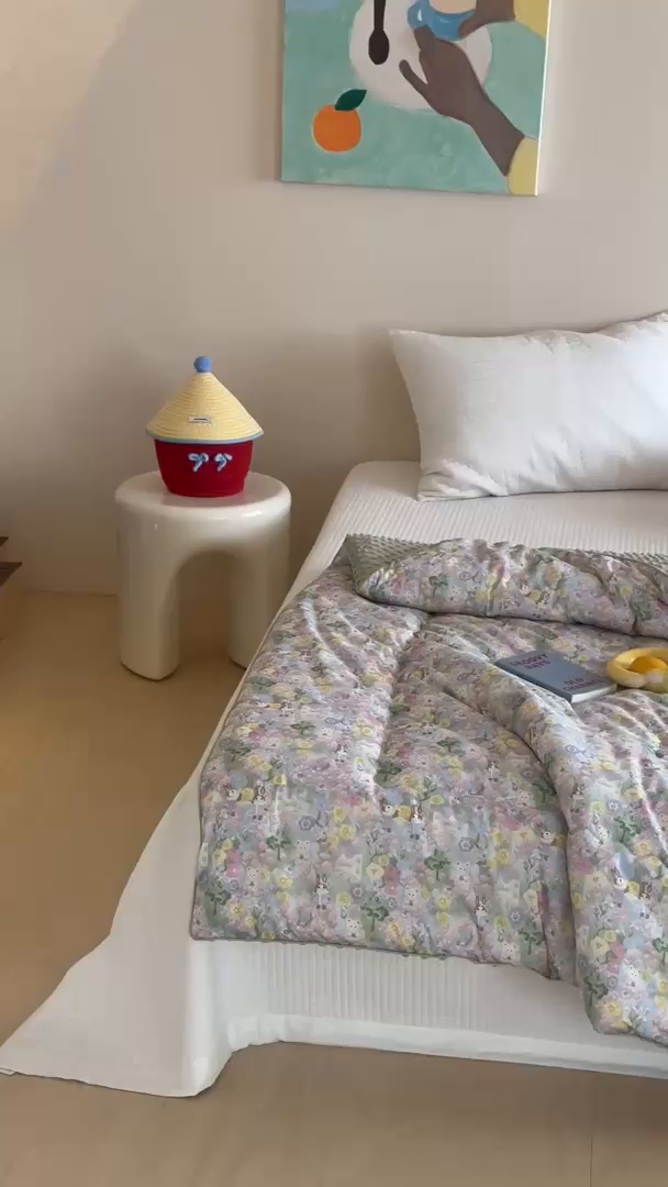 91家纺网 家纺一手货源 找家纺 月夏 2025新款全棉数码印花高克重豆豆被 油画小兔