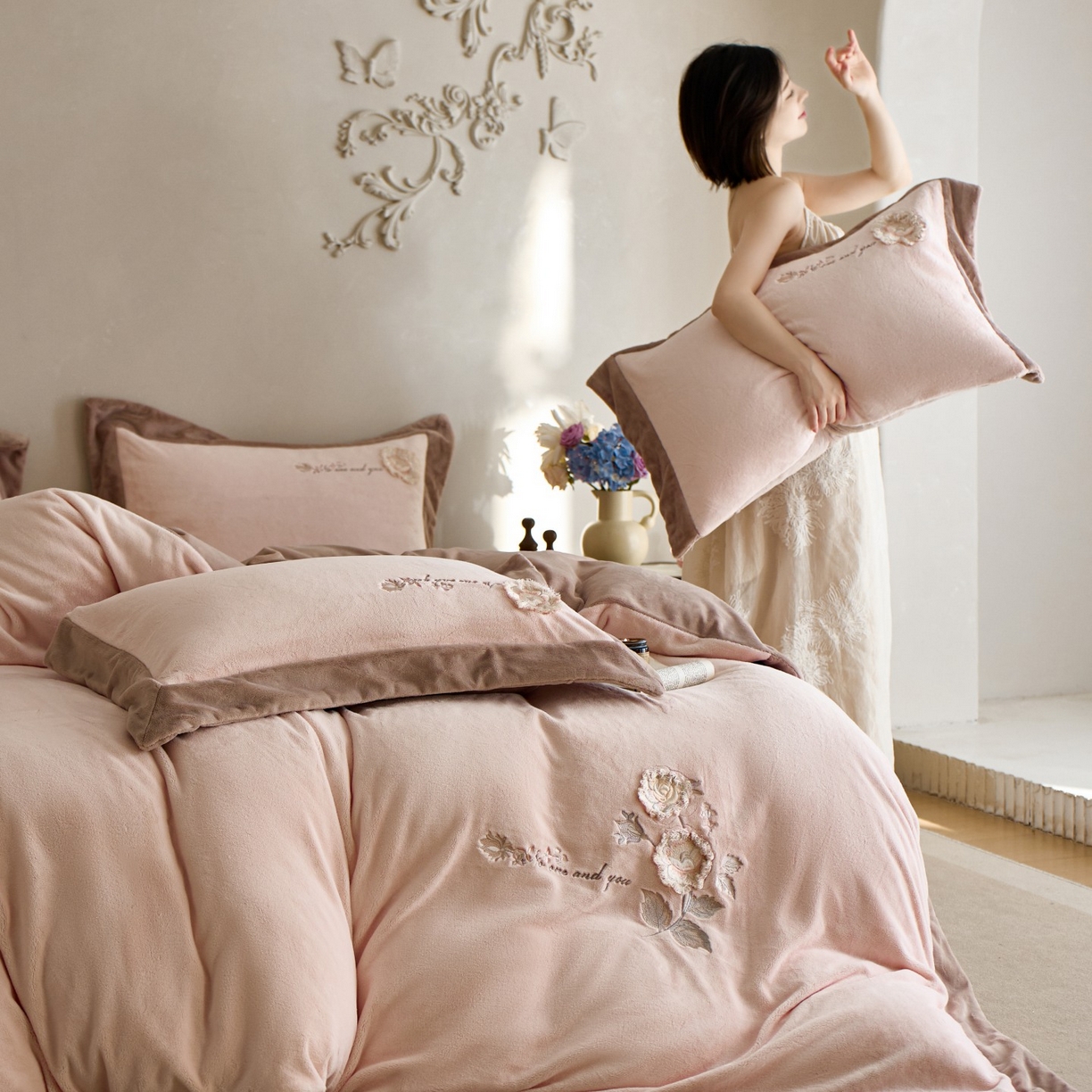 91家纺网 家纺一手货源 找家纺 （总）瑞雪家居 2025新款270g全消光牛奶绒四件套-甜心奶泡系列