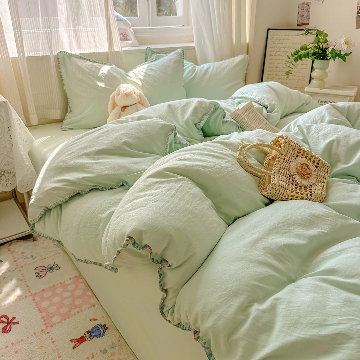 91家纺网 家纺一手货源 找家纺 （总）冕悠家纺 2025新款A类加厚水洗棉格子点点印花超柔单品床单枕套