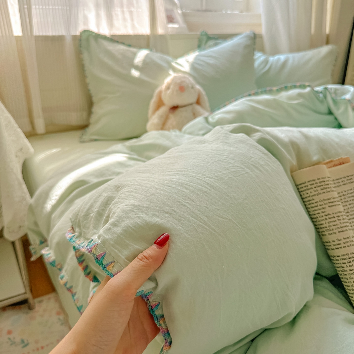 91家纺网 家纺一手货源 找家纺 （总）冕悠家纺 2025新款A类七彩贝壳边水洗棉四件套