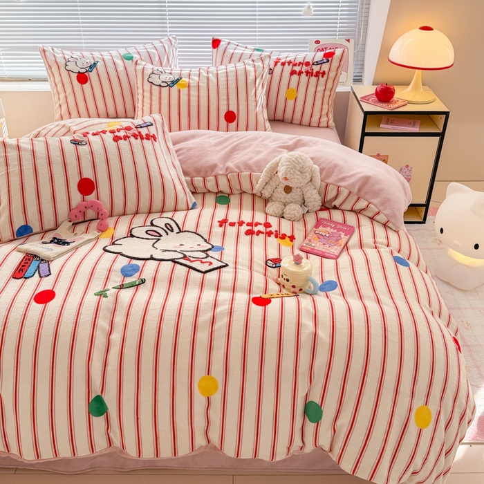 91家纺网 家纺一手货源 找家纺 （总）懒猫家纺 2025新款印花牛奶绒毛巾绣四件套