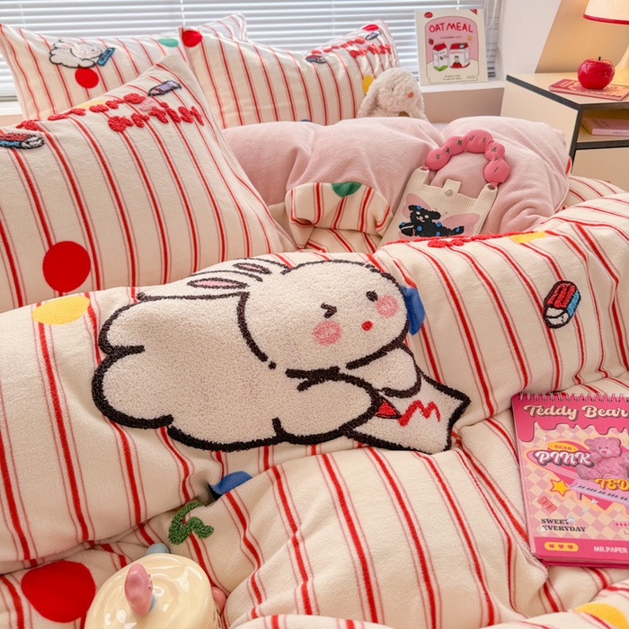 91家纺网 家纺一手货源 找家纺 （总）懒猫家纺 2025新款印花牛奶绒毛巾绣四件套