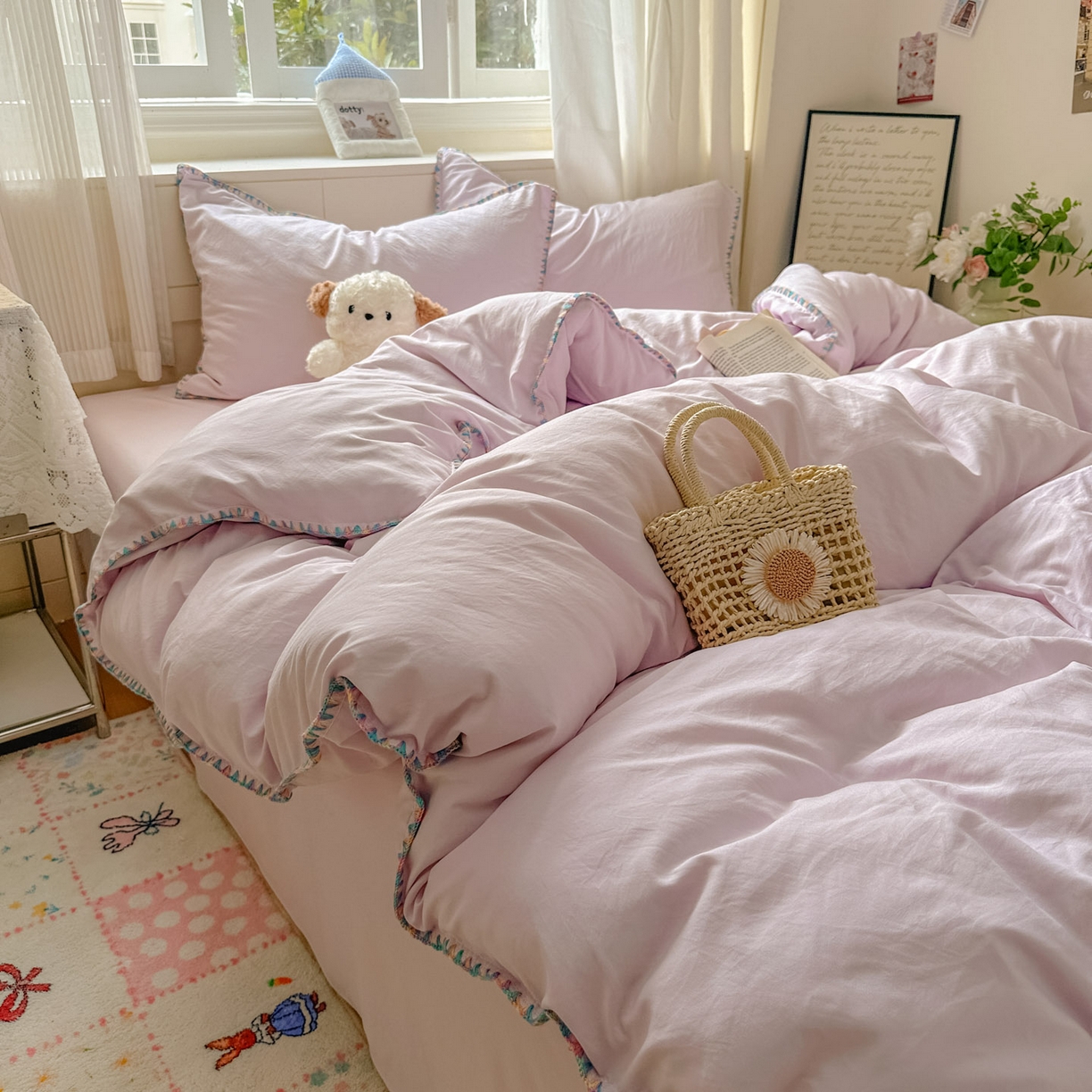 91家纺网 家纺一手货源 找家纺 （总）冕悠家纺 2025新款A类七彩贝壳边水洗棉四件套