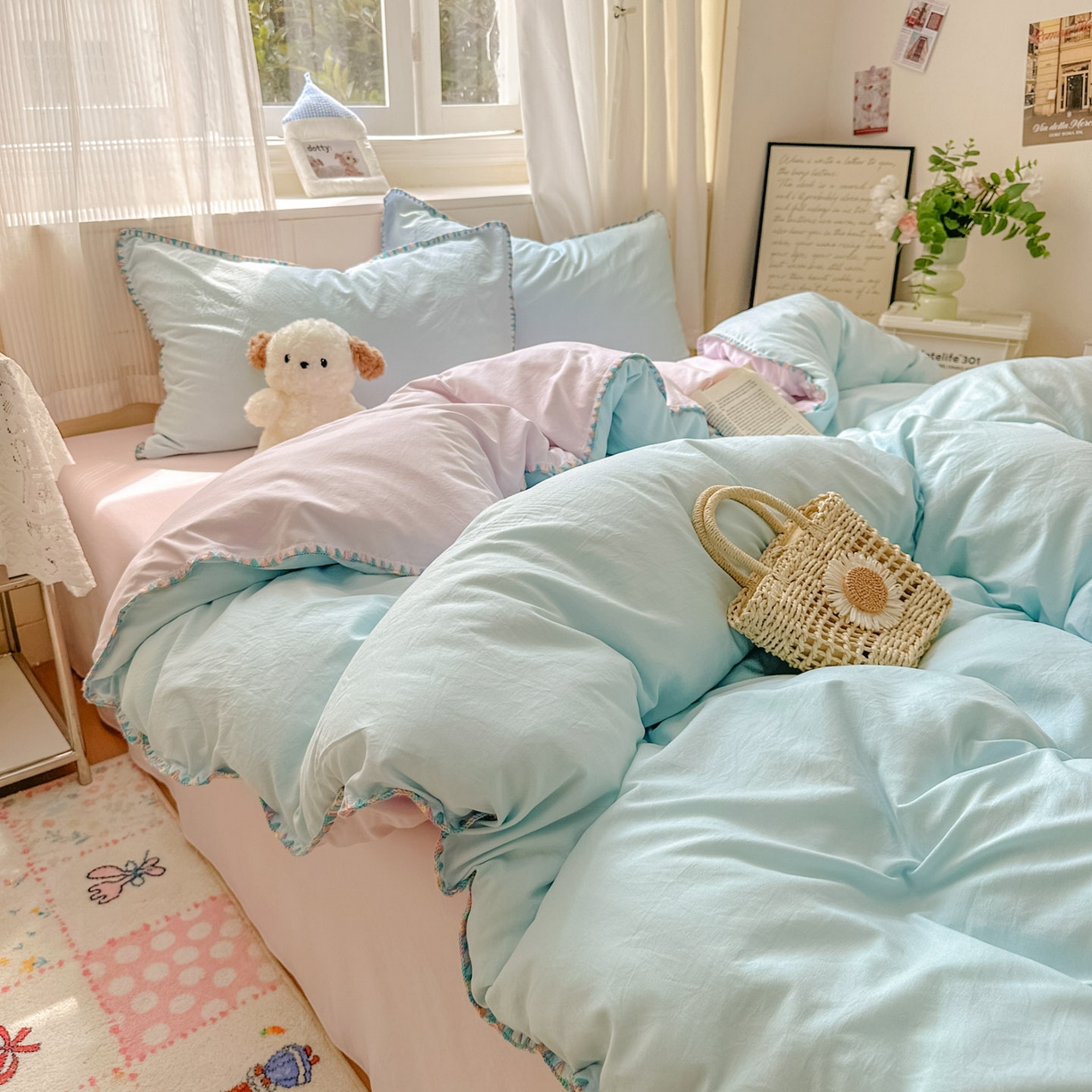 91家纺网 家纺一手货源 找家纺 （总）冕悠家纺 2025新款A类七彩贝壳边水洗棉四件套