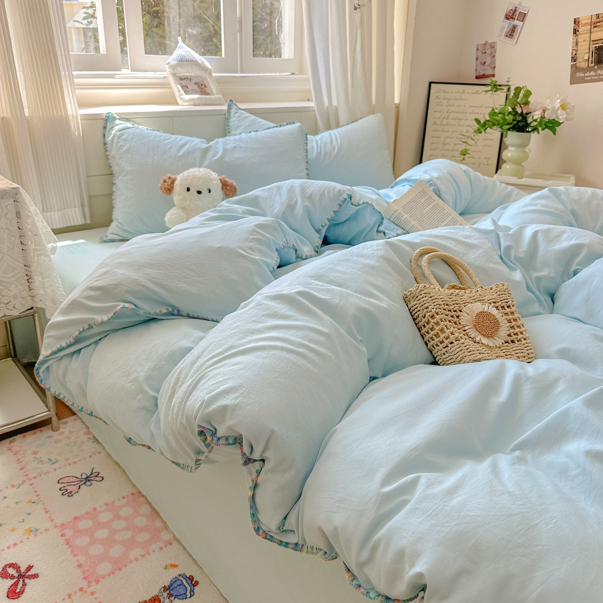 91家纺网 家纺一手货源 找家纺 （总）冕悠家纺 2025新款A类七彩贝壳边水洗棉四件套