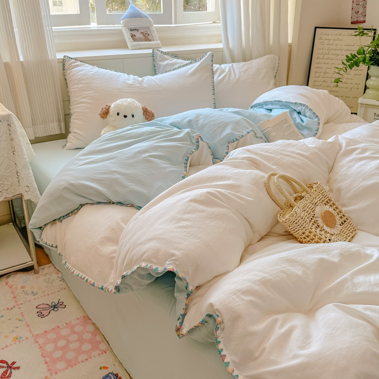 91家纺网 家纺一手货源 找家纺 （总）冕悠家纺 2025新款A类七彩贝壳边水洗棉四件套