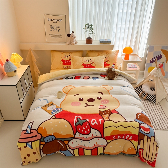 91家纺网 家纺一手货源 找家纺 （总）茉保家纺 2025新款大版卡通加厚牛奶绒印花四件套