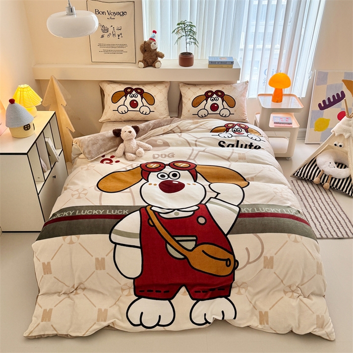 91家纺网 家纺一手货源 找家纺 （总）茉保家纺 2025新款大版卡通加厚牛奶绒印花四件套