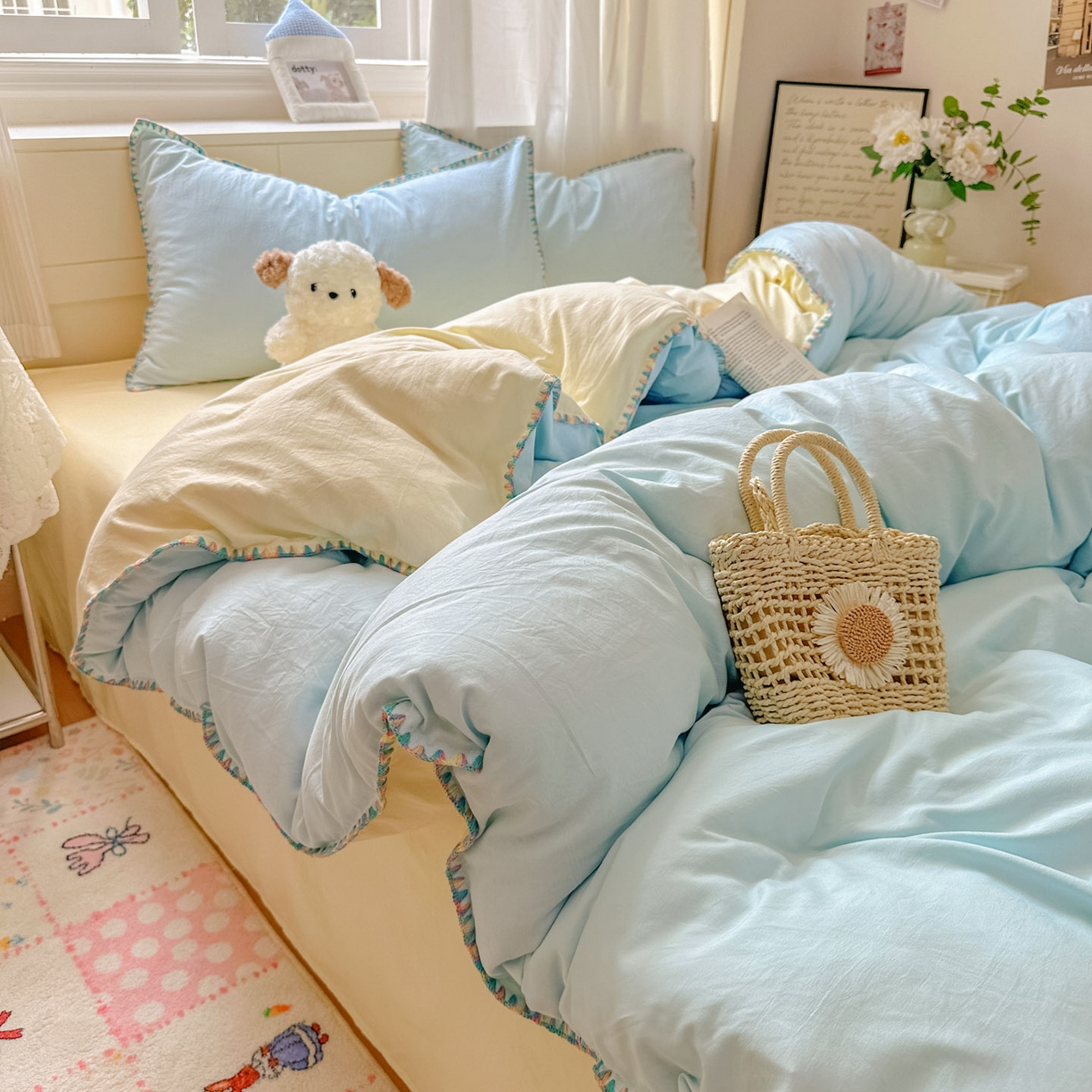 91家纺网 家纺一手货源 找家纺 （总）冕悠家纺 2025新款A类七彩贝壳边水洗棉四件套