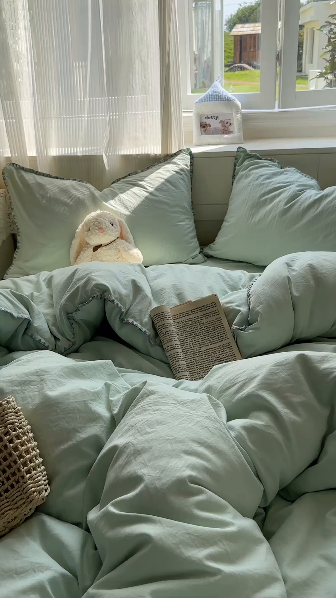 91家纺网 家纺一手货源 找家纺 冕悠家纺 2025新款A类七彩贝壳边水洗棉四件套 七彩-春芜绿